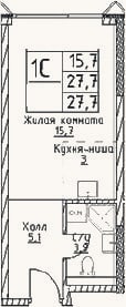Планировка: Студия, 27,7 м²