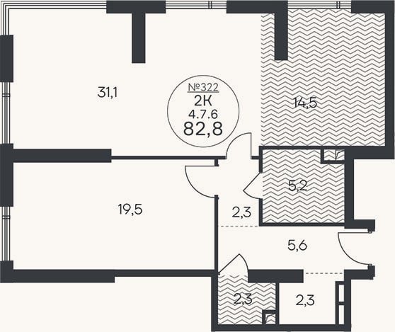 Планировка: 3-к, 82,8 м²