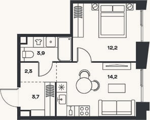 Планировка: 2-к, 36,3 м²