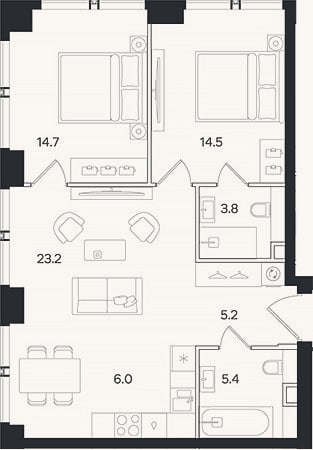 Планировка: 3-к, 72,8 м²