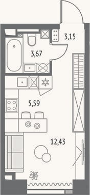Планировка: Студия, 24,8 м²
