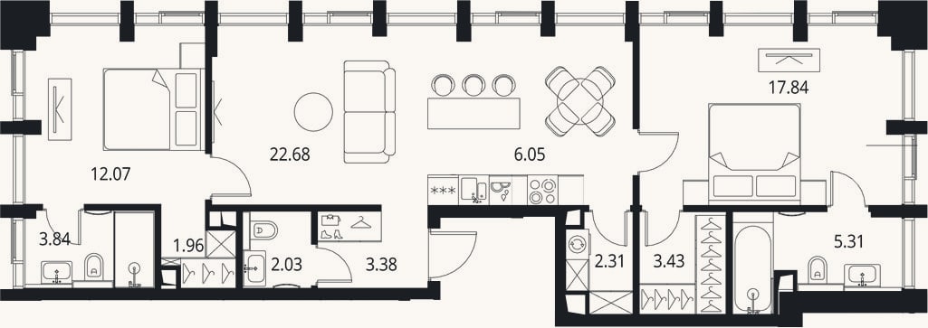 Планировка: 3-к, 80,9 м²