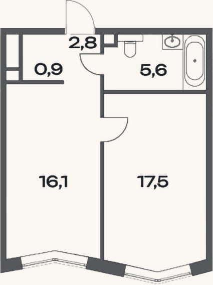 Планировка: 2-к, 42,9 м²