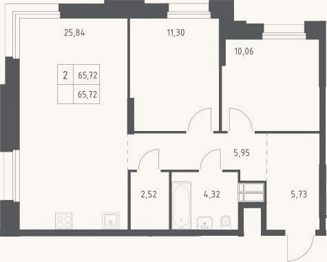 Планировка: 2-к, 65,7 м²
