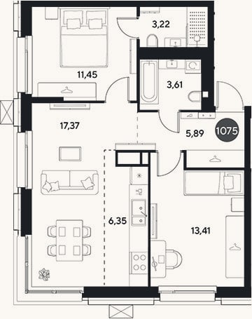 Планировка: 3-к, 61,3 м²