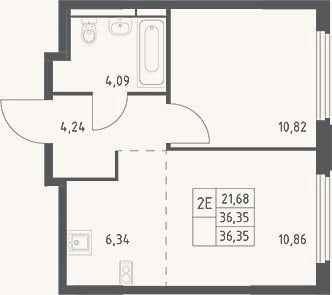 Планировка: 2-к, 36,4 м²