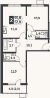 Планировка: 3-к, 55,8 м²