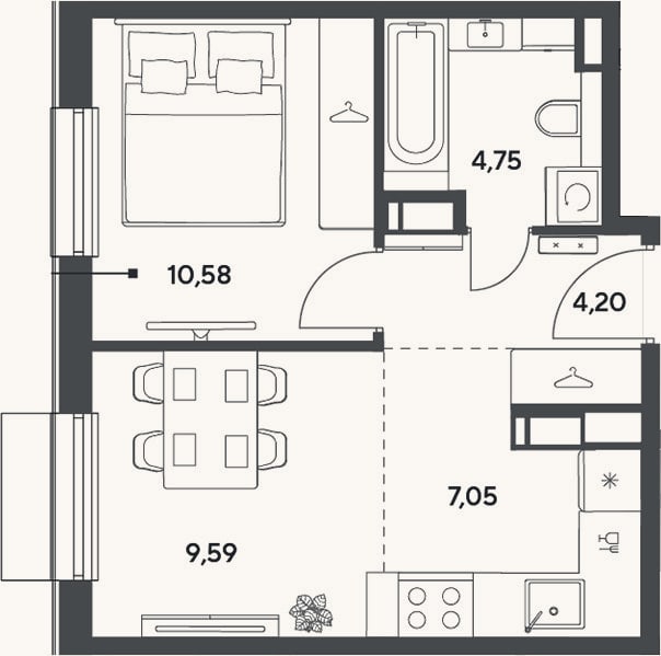Планировка: 2-к, 36,2 м²