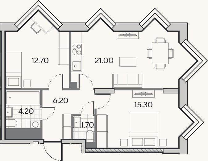Планировка: 3-к, 61,1 м²