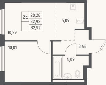 Планировка: 2-к, 32,9 м²
