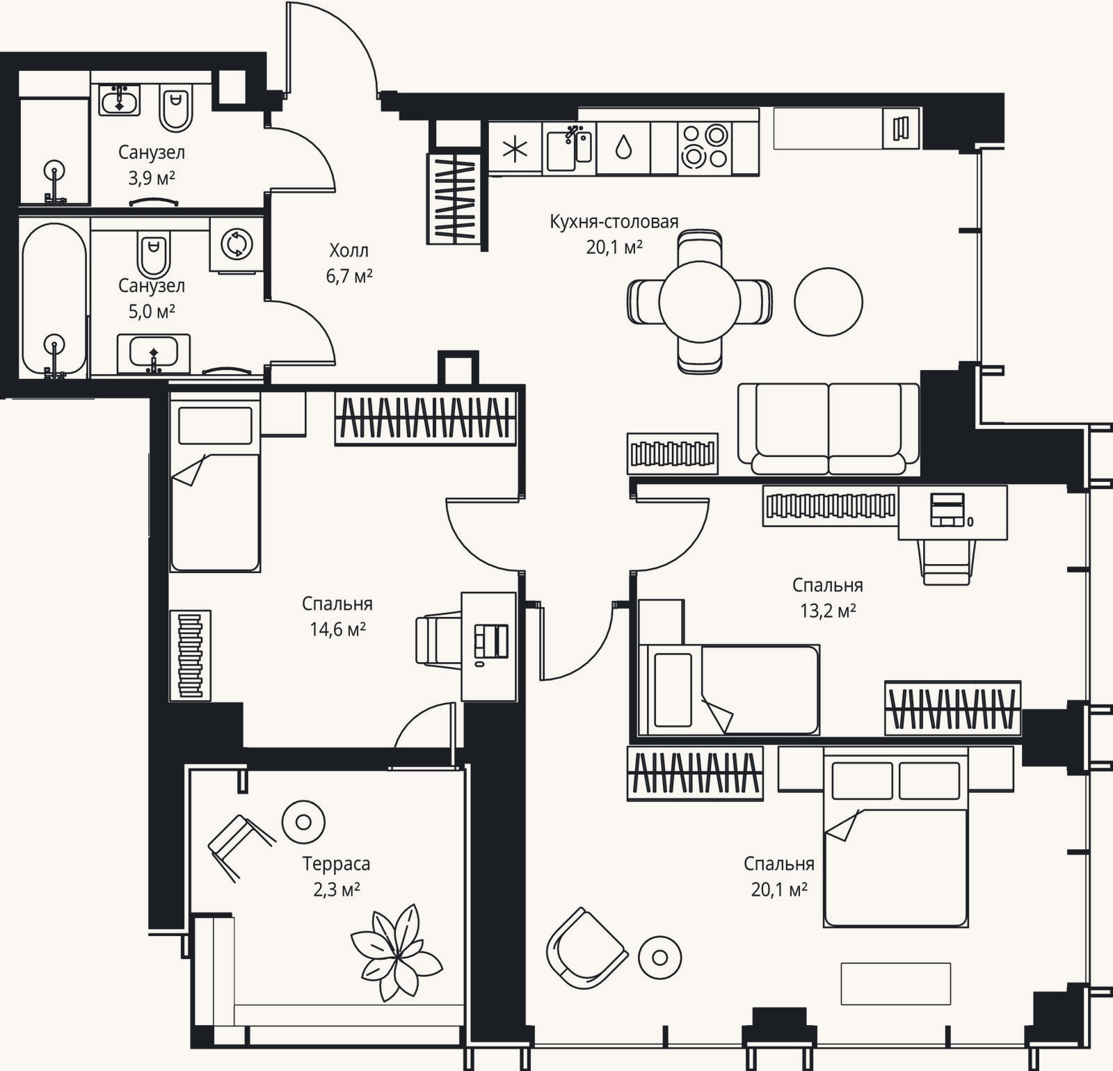Планировка: 4+ к, 85,2 м²