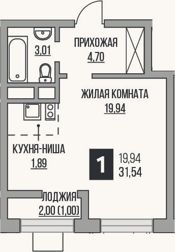 Планировка: Студия, 29,5 м²