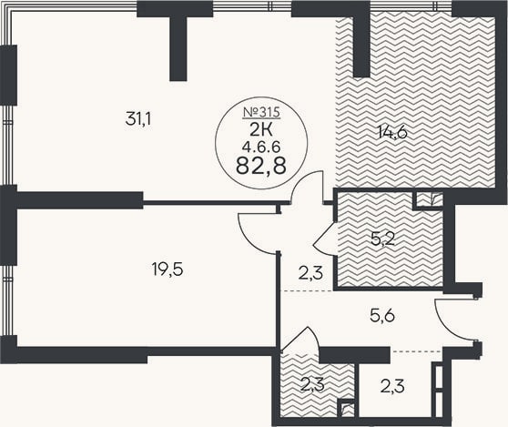 Планировка: 3-к, 82,8 м²