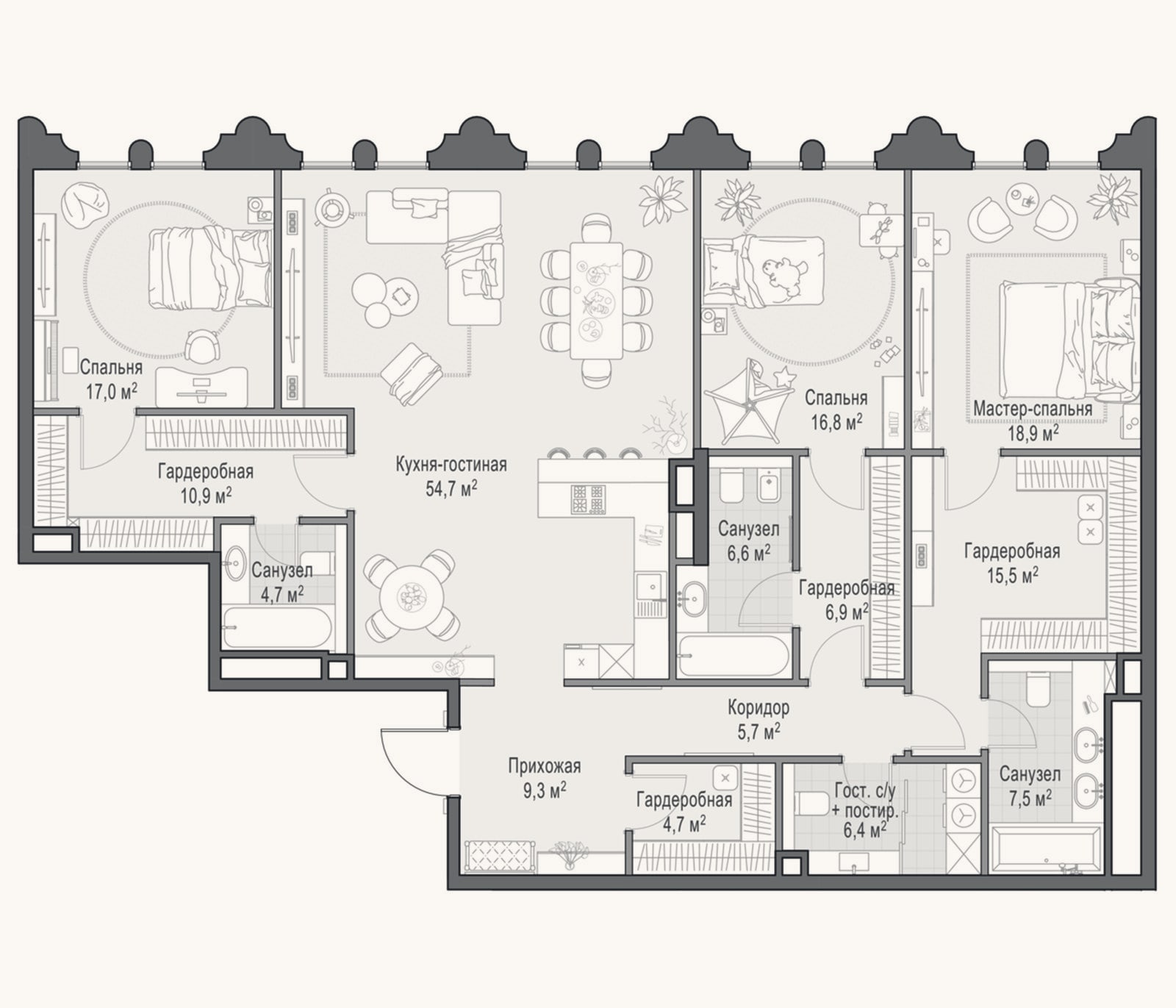 Планировка: 4+ к, 187,5 м²