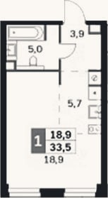 Планировка: Студия, 33,5 м²