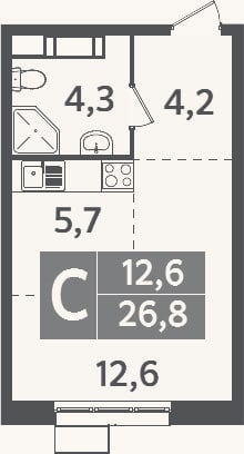 Планировка: Студия, 26,8 м²