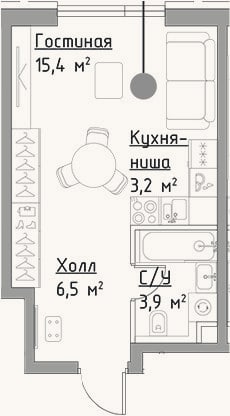 Планировка: Студия, 29 м²