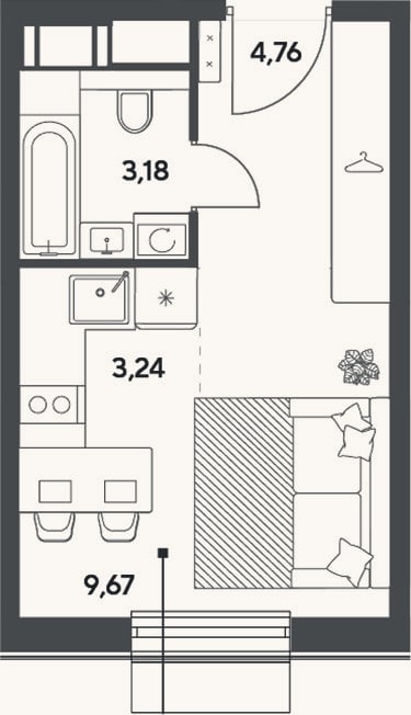 Планировка: Студия, 20,9 м²
