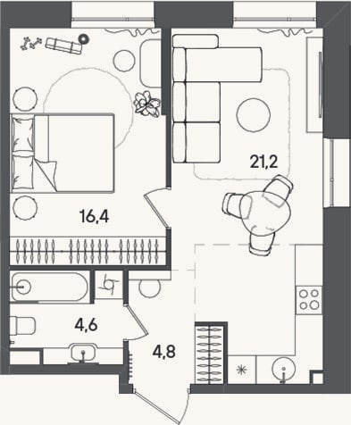 Планировка: 2-к, 47 м²