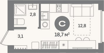Планировка: Студия, 18,7 м²