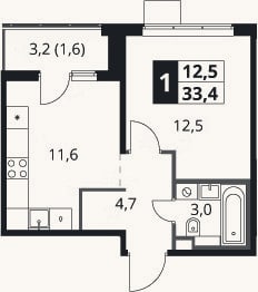Планировка: 1-к, 31,8 м²