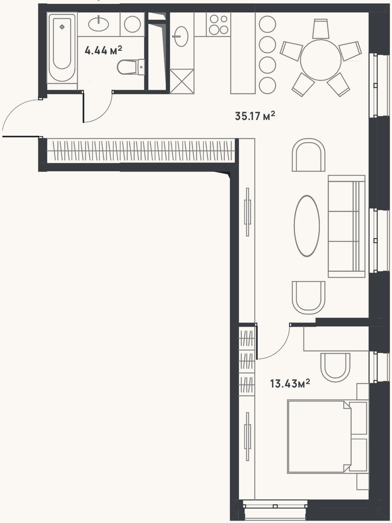 Планировка: 2-к, 53 м²