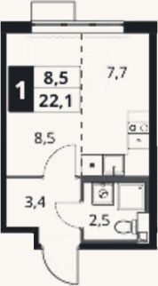 Планировка: Студия, 22,1 м²