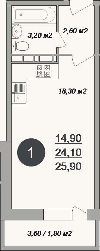 Планировка: Студия, 24,1 м²