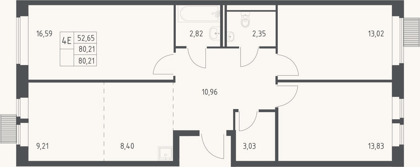 Планировка: 4+ к, 80,2 м²