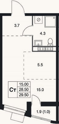 Планировка: Студия, 28,5 м²