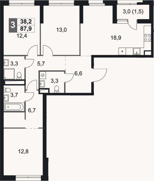 Планировка: 4+ к, 86,2 м²