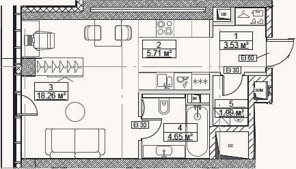Планировка: Студия, 34,1 м²