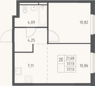 Планировка: 2-к, 37,1 м²