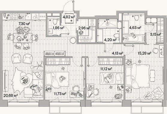 Планировка: 4+ к, 91,9 м²