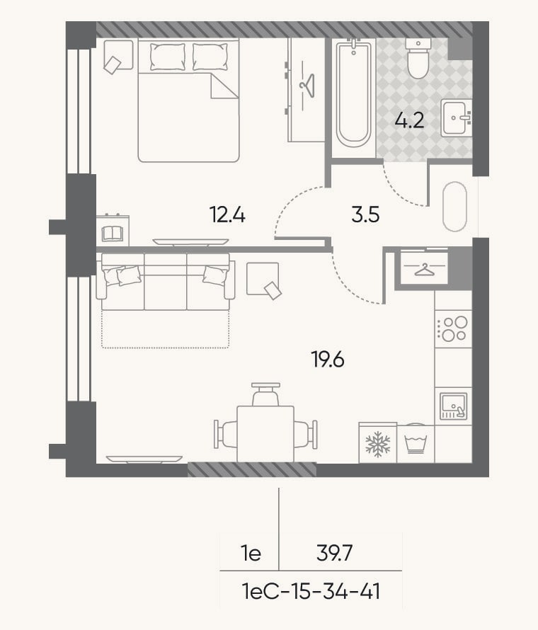 Планировка: 2-к, 39,7 м²