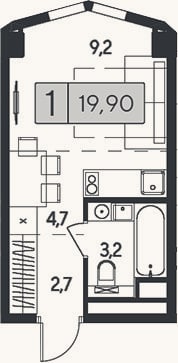 Планировка: Студия, 19,9 м²