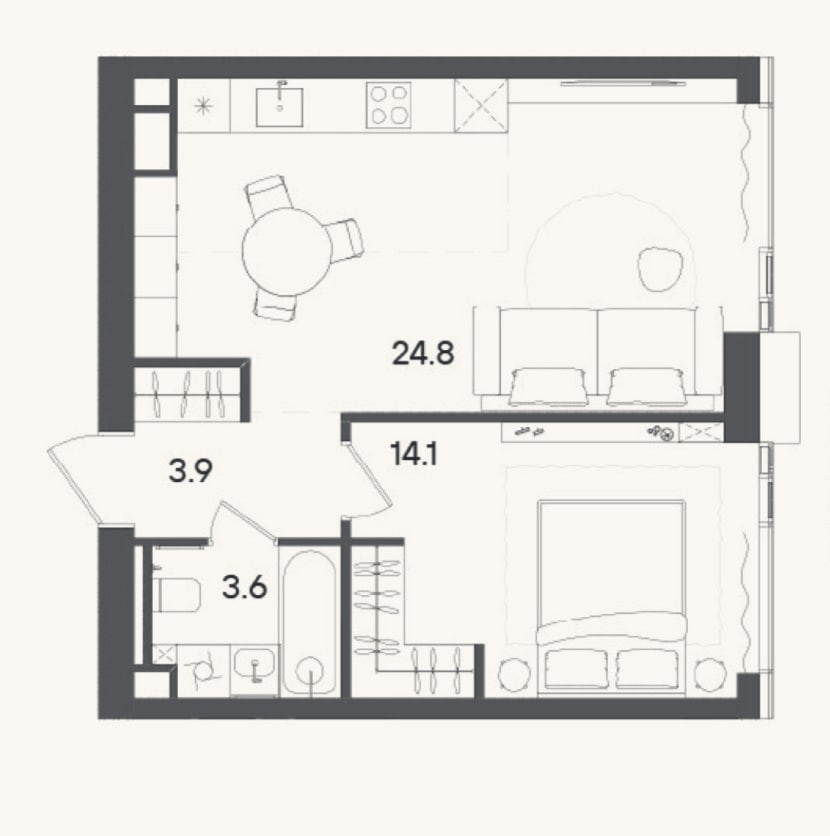 Планировка: 2-к, 47,2 м²