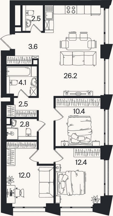 Планировка: 4+ к, 81,1 м²