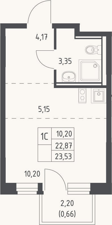 Планировка: Студия, 22,9 м²