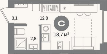 Планировка: Студия, 18,7 м²