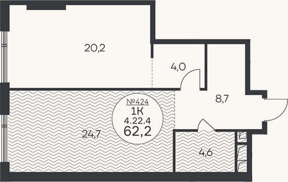 Планировка: 2-к, 62,2 м²