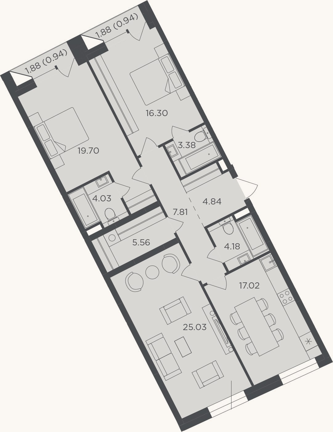 Планировка: 3-к, 107,9 м²