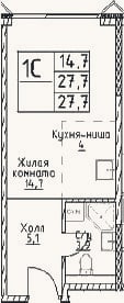 Планировка: Студия, 27,7 м²