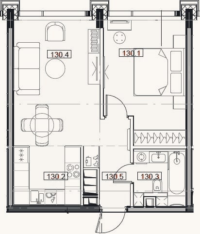 Планировка: 2-к, 43,9 м²