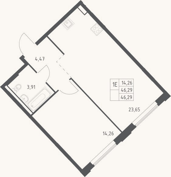 Планировка: 2-к, 46,3 м²