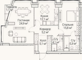 Планировка: 2-к, 70,9 м²
