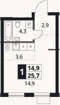 Планировка: Студия, 25,7 м²