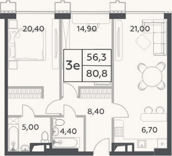 Планировка: 3-к, 80,8 м²