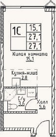 Планировка: Студия, 27,1 м²