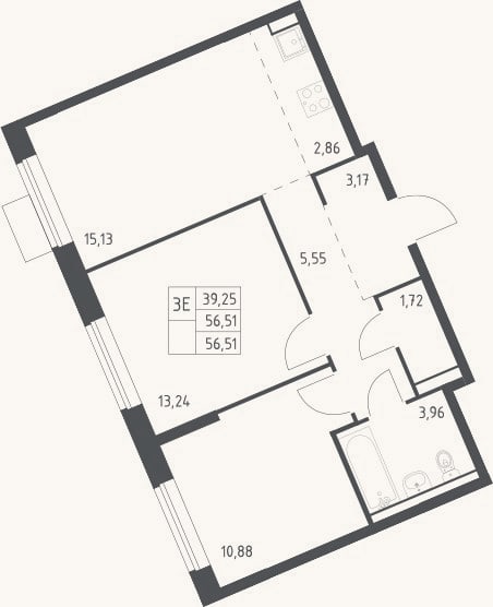Планировка: 3-к, 56,5 м²